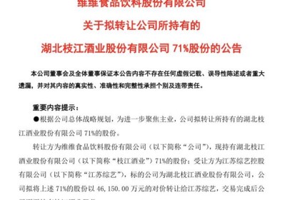 收购枝江酒业71%股权，百变集团白酒版图不断扩大