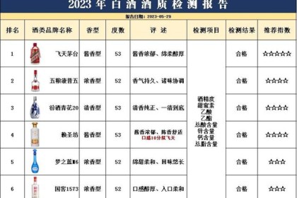 2023年白酒抽检报告，这6款酒全场最佳，排名：茅台第一，剑南春第六